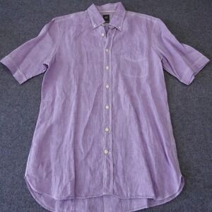 Bugatti Mens Purple Linen Short Sleeve Button Down Shirt Size S 15 38 Contrast